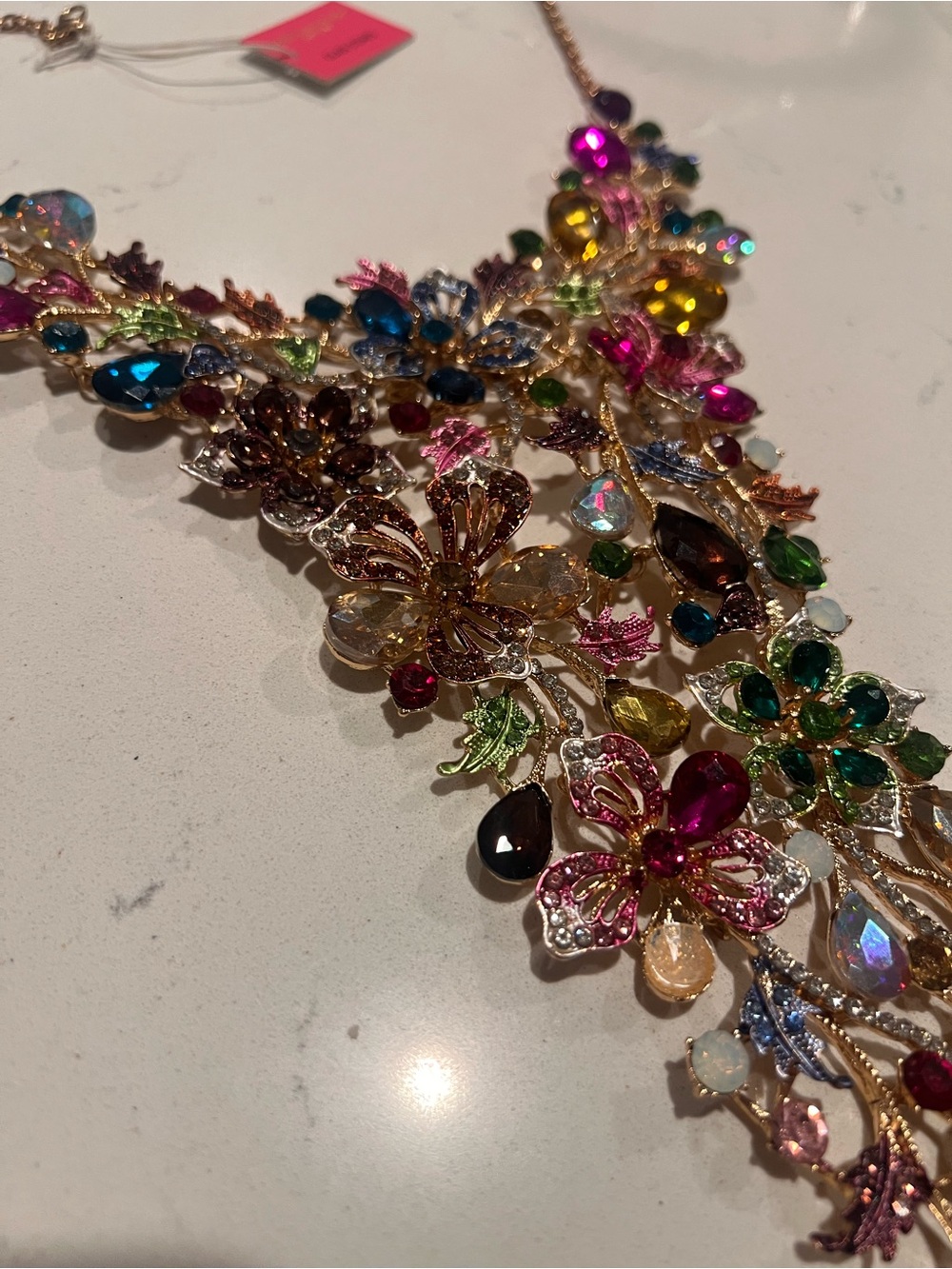 Christian Siriano Multicolor Floral Crystal Bib Necklace - Picture 12 of 15